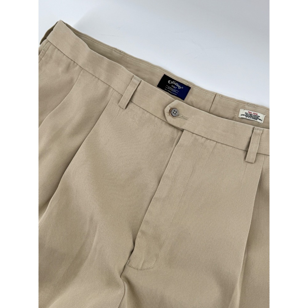 Callaway Golf Mens Khaki Golf Pleated Pima Cotton Blend Shorts‎ Tan Size 40